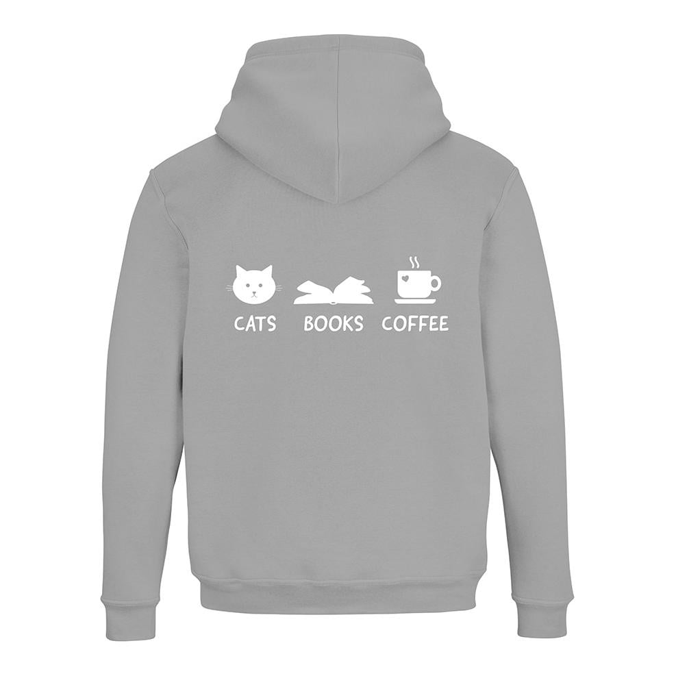 JoyLine Hoodie mit Zipper Cats Books Coffee Unisex Grösse: S, Farbe: Grau