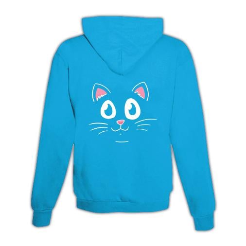 JoyLine Hoodie mit Zipper Katzengesicht Unisex Grösse: L, Farbe: Hellblau/Türkis