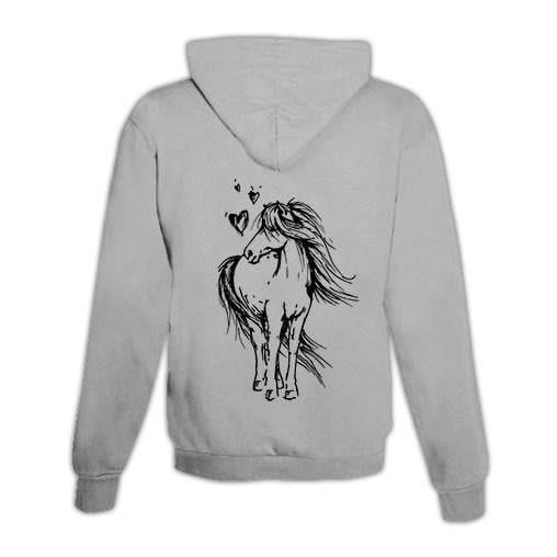 JoyLine Hoodie mit Zipper Pferd mit Herzen Unisex Grösse: XXL, Farbe: Grau