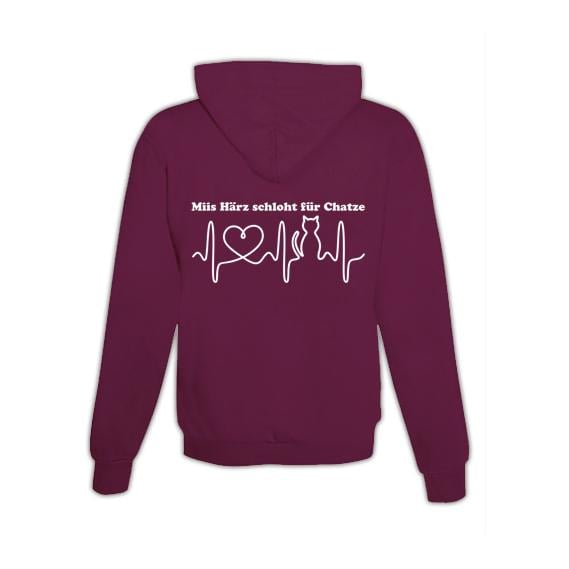 JoyLine Hoodie mit Zipper Katzen Herz Unisex Grösse: S, Farbe: Burgundy