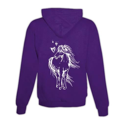 JoyLine Hoodie mit Zipper Pferd mit Herzen Unisex Farbe: Lila, Grösse: XL