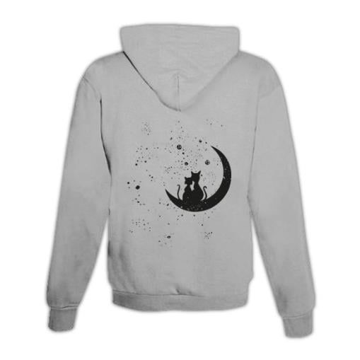 JoyLine Hoodie mit Zipper Cats in Moon Unisex Grösse: M, Farbe: Grau