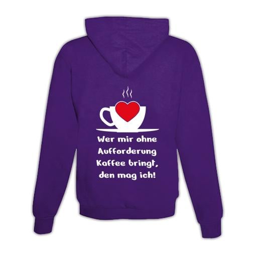 JoyLine Hoodie mit Zipper Kaffee Aufforderung Unisex Grösse: XXL, Farbe: Lila