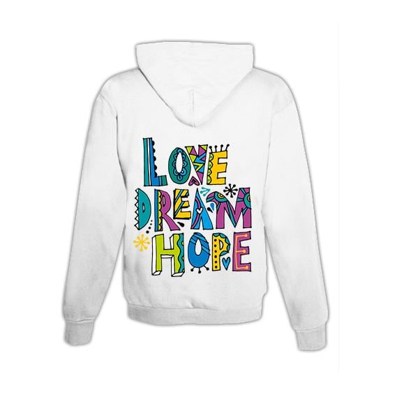 JoyLine Hoodie mit Zipper Love, Dream, Hope Unisex Farbe: Weiss, Grösse: L