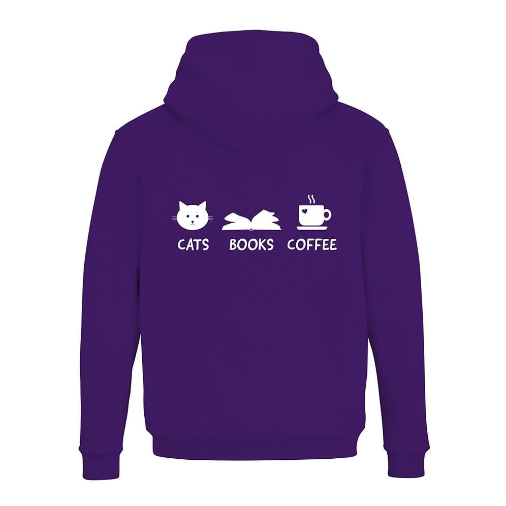 JoyLine Hoodie mit Zipper Cats Books Coffee Unisex Grösse: M, Farbe: Lila