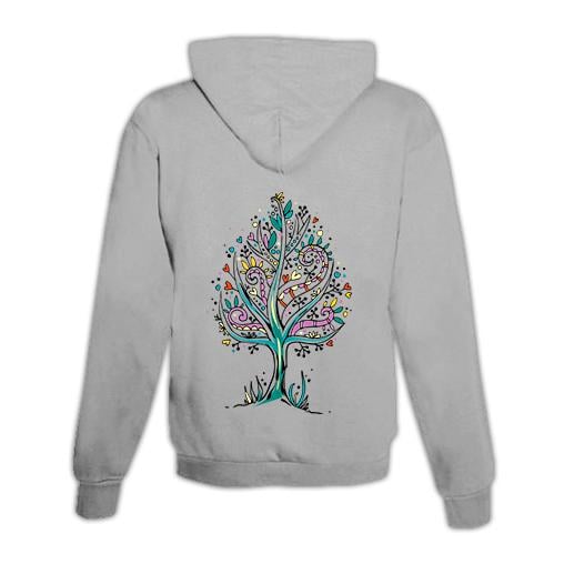 JoyLine Hoodie mit Zipper Baum bunt Unisex Grösse: XXL, Farbe: Grau