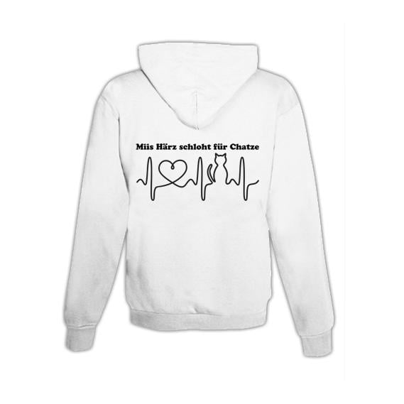 JoyLine Hoodie mit Zipper Katzen Herz Unisex Farbe: Weiss, Grösse: M