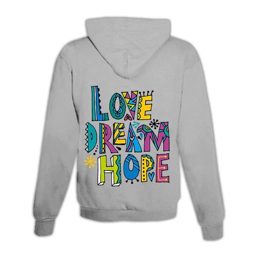JoyLine Hoodie mit Zipper Love, Dream, Hope Unisex Grösse: XXL, Farbe: Grau