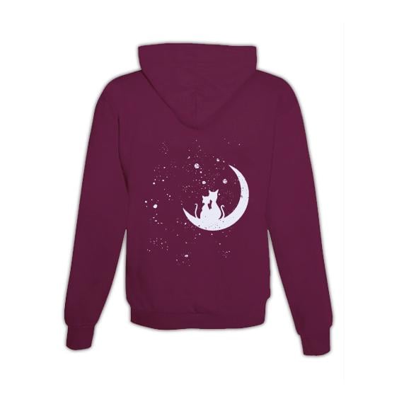 JoyLine Hoodie mit Zipper Cats in Moon Unisex Grösse: XXL, Farbe: Burgundy