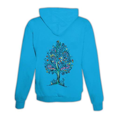 JoyLine Hoodie mit Zipper Baum bunt Unisex Grösse: XL, Farbe: Hellblau/Türkis