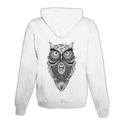 JoyLine Hoodie mit Zipper Mandala Eule Unisex Farbe: Weiss, Grösse: L