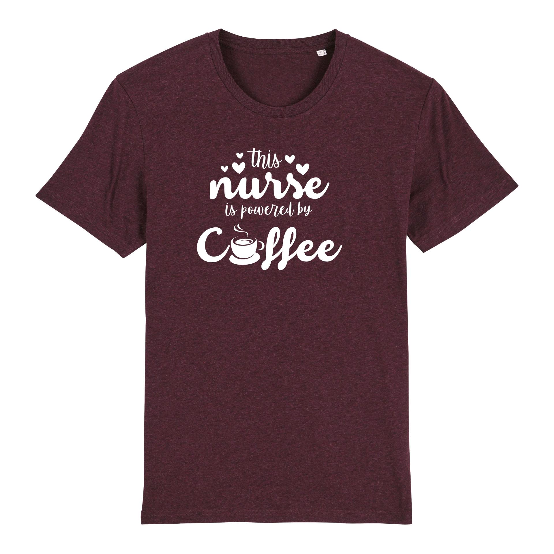 Schwesternuhr This nurse is powered by coffee Bio T-Shirt Unisex Farbe: Heather Grape Red, Grösse: XS