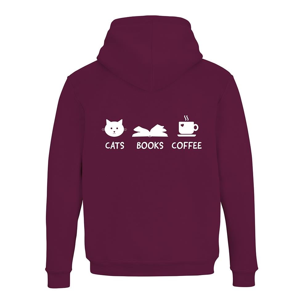 JoyLine Hoodie mit Zipper Cats Books Coffee Unisex Burgundy