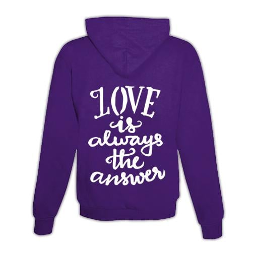 JoyLine Hoodie mit Zipper Love is the answer Unisex Grösse: L, Farbe: Lila
