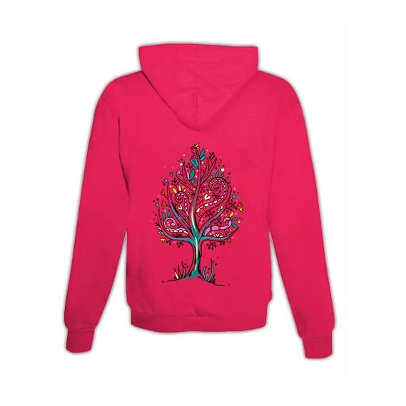 JoyLine Hoodie mit Zipper Baum bunt Unisex Grösse: XL, Farbe: Pink