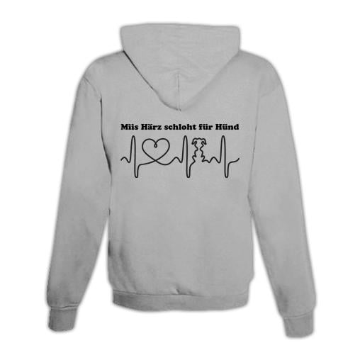 JoyLine Hoodie mit Zipper Hunde Herz Unisex Grösse: XXL, Farbe: Grau