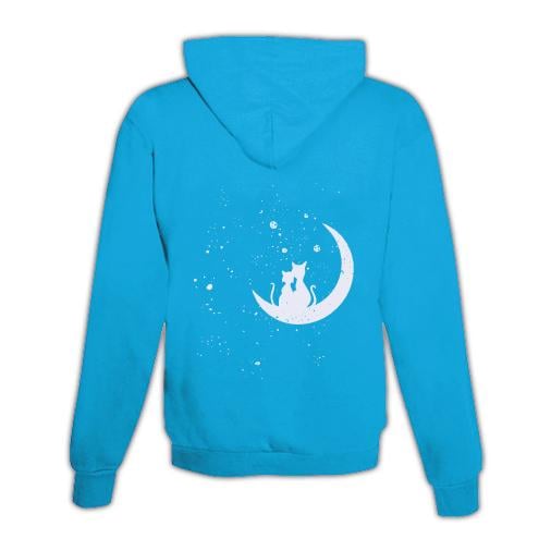 JoyLine Hoodie mit Zipper Cats in Moon Unisex Grösse: XL, Farbe: Hellblau/Türkis