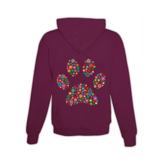 JoyLine Hoodie mit Zipper Pfote bunt Unisex Farbe: Burgundy, Grösse: L