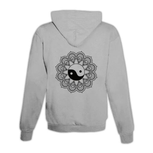 JoyLine Hoodie mit Zipper Mandala Yin Yang Unisex Grösse: M, Farbe: Grau