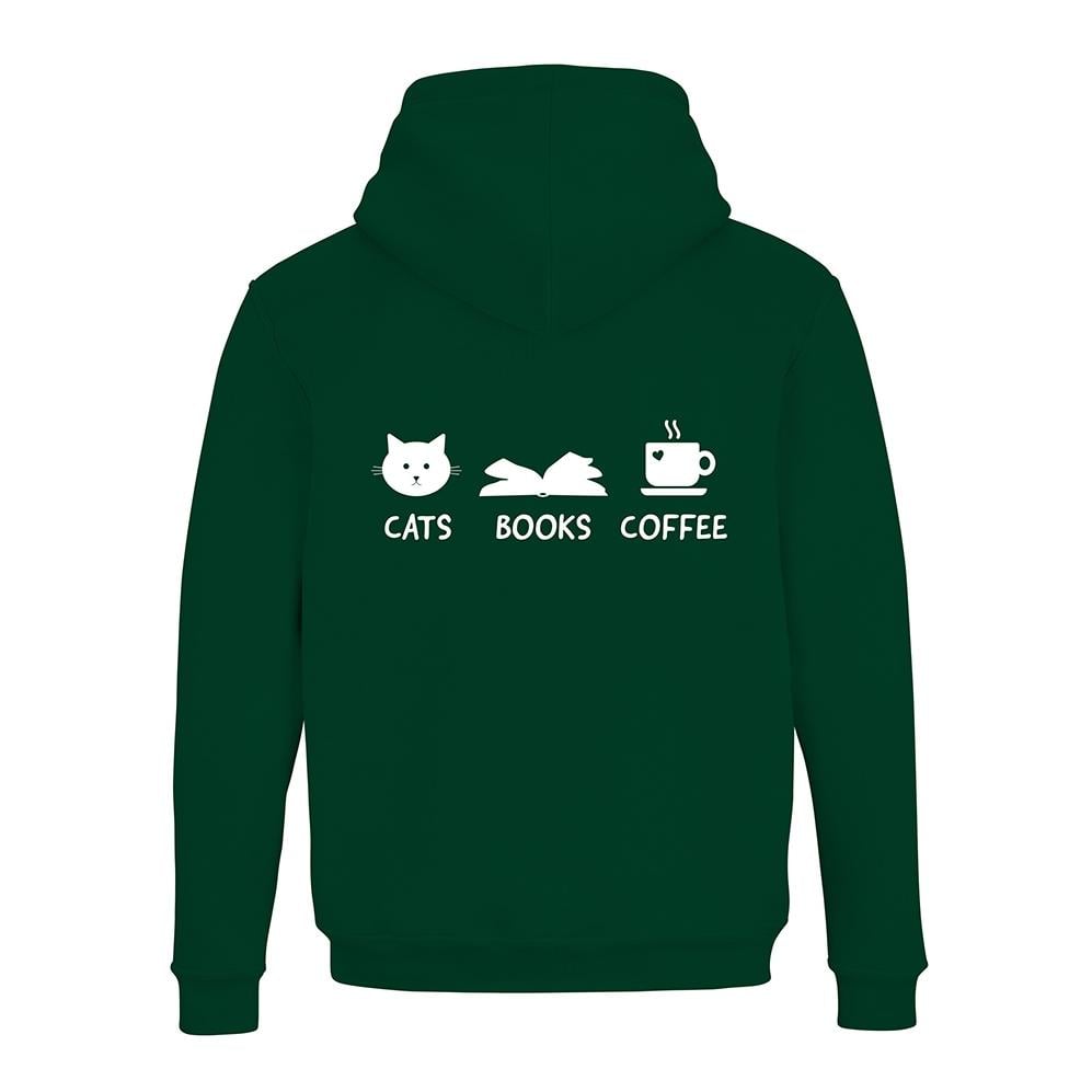 JoyLine Hoodie mit Zipper Cats Books Coffee Unisex Grösse: XL, Farbe: Grün