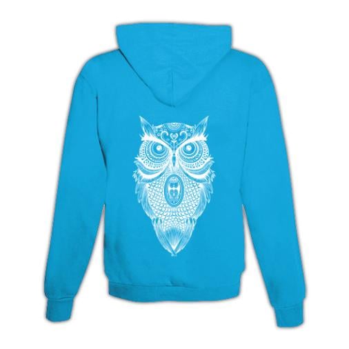 JoyLine Hoodie mit Zipper Mandala Eule Unisex Grösse: XL, Farbe: Hellblau/Türkis