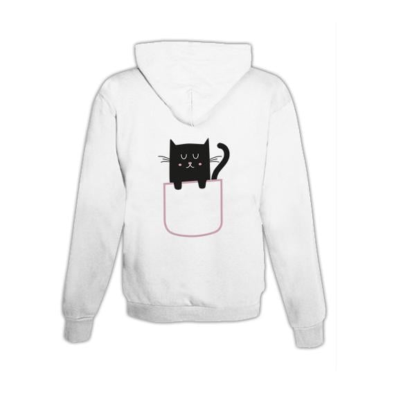 JoyLine Hoodie mit Zipper Katze Unisex Grösse: XL, Farbe: Weiss