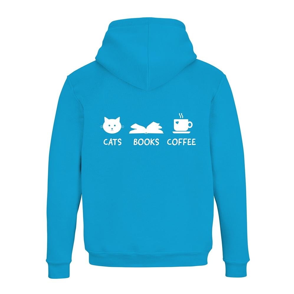 JoyLine Hoodie mit Zipper Cats Books Coffee Unisex Grösse: S, Farbe: Hellblau/Türkis