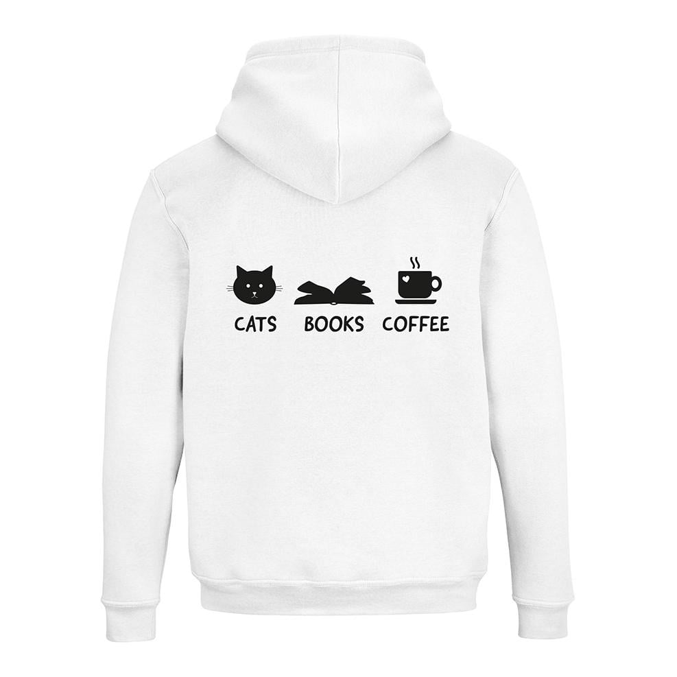 JoyLine Hoodie mit Zipper Cats Books Coffee Unisex Farbe: Weiss, Grösse: L