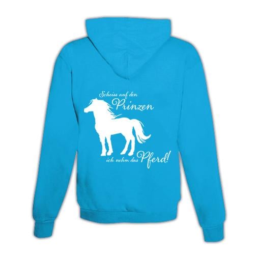 JoyLine Hoodie mit Zipper Ich nehm das Pferd Unisex Grösse: L, Farbe: Hellblau/Türkis