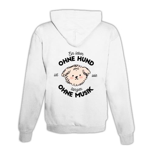JoyLine Hoodie mit Zipper Hund & Musik Unisex Farbe: Weiss, Grösse: L